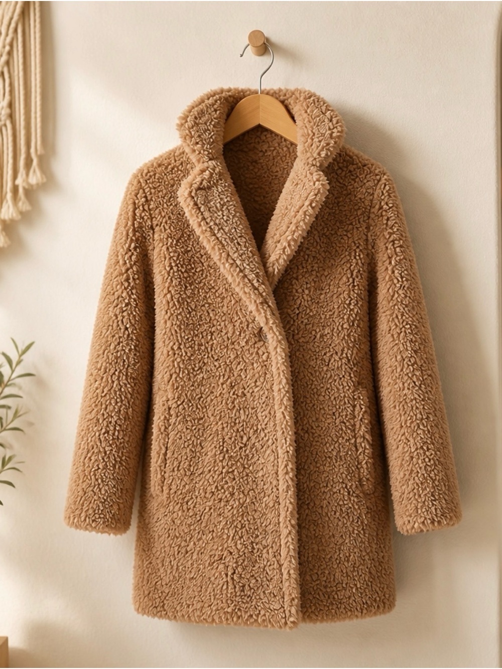 Uniqlo Plush Teddy Coat in Camel Brown R1
